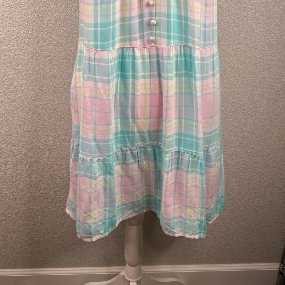 Abound Pastel Plaid Summer V-Neck Spaghetti Strap Babydoll Dress Size Medium New